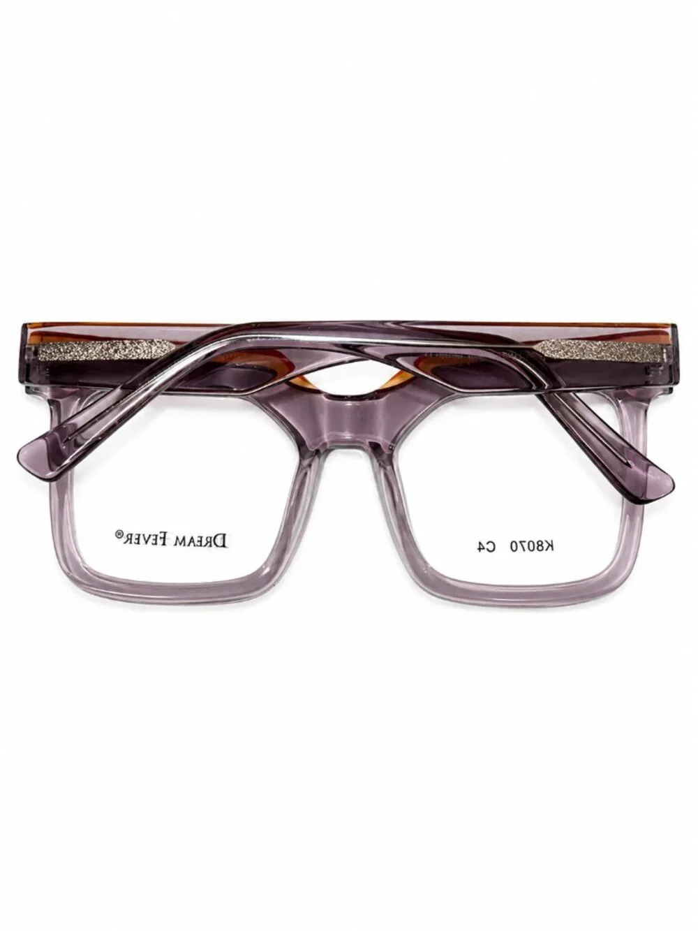 Dream Fever K8070 C4 Grey Crystal/Orange Square Eyeglass Frames 52-20-145